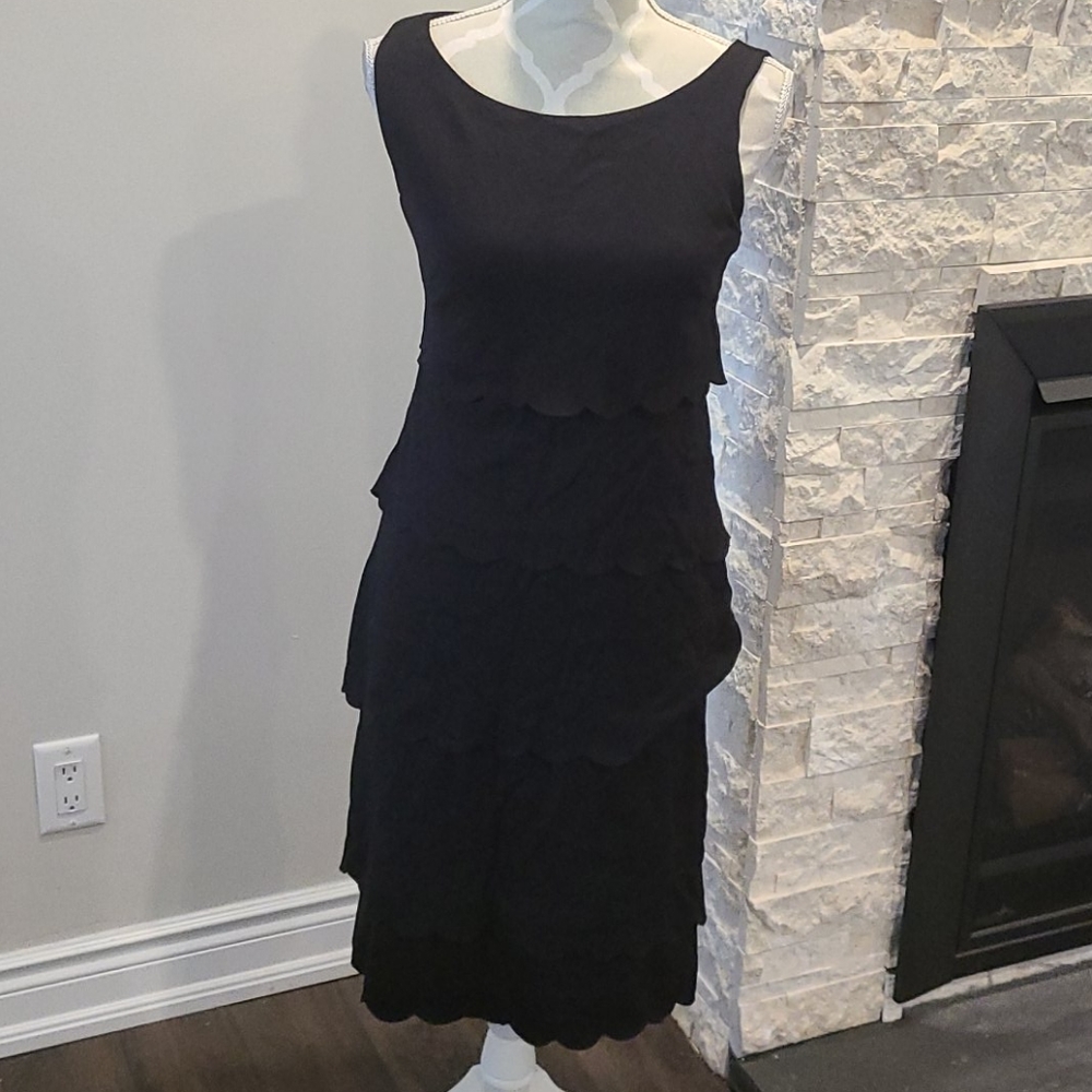 Philosophy Scalloped blk layered sleeveless dress
